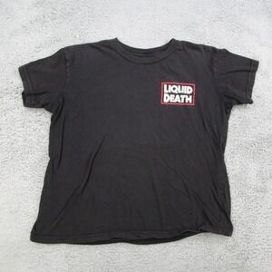 Liquid Death T-Shirt Kids Medium Black Graphic Short Sleeve Monster Can Car Tee